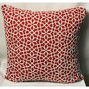 Envogue Throw Pillow Embroidered 19”X19” Linen Red